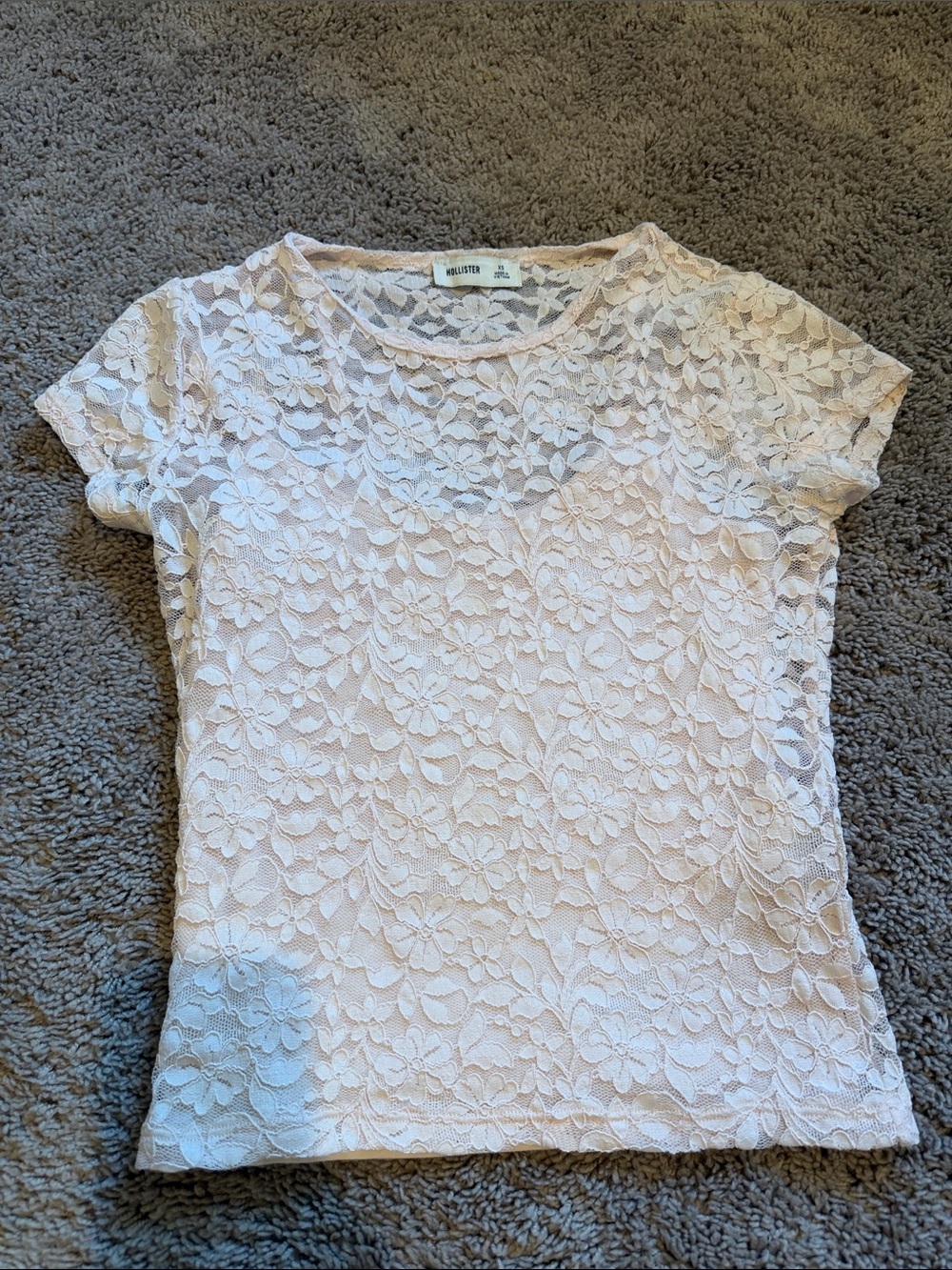 Hollister Light Pink Floral Lace Short Sleeve Tee